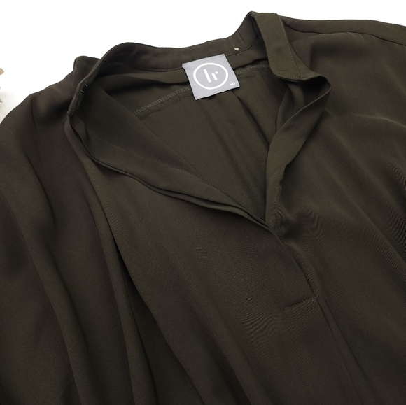 LR Olive Poly Belted Slip Dress Sz M - Picture 3 of 9